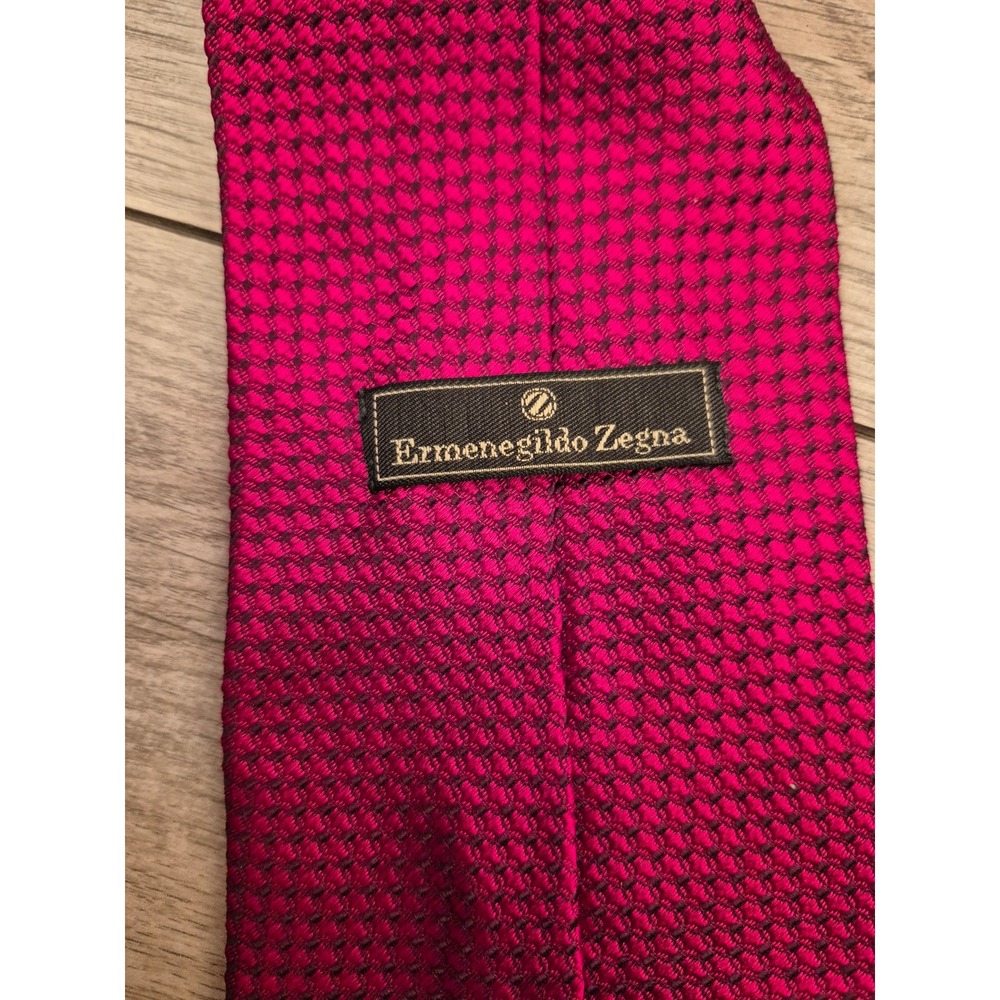 Ermenegildo Zegna Mens Metallic Red Pink Silk Diamond Weave Tie Italy VTG - Picture 4 of 6